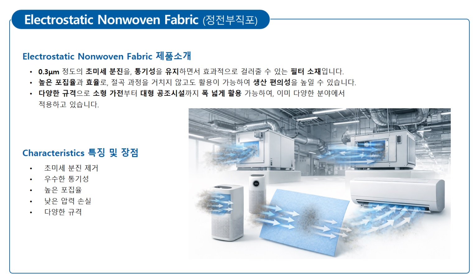 정전 부직포 설명 (description of Electrostatic Nonwoven Fabric)